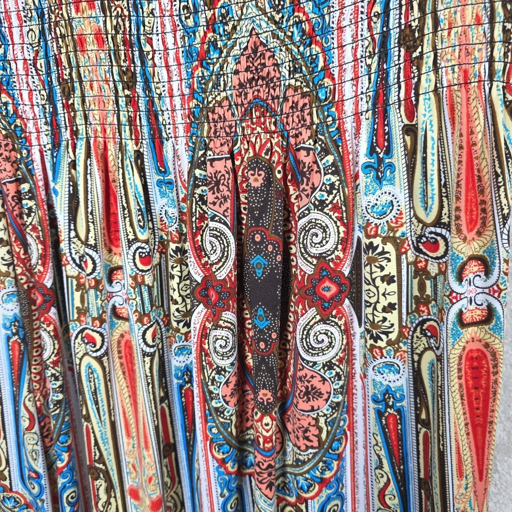 Lapogee Dress‎ Womens XL Red Blue Paisley Boho Maxi Smocked Chic Style Vintage - Picture 5 of 6